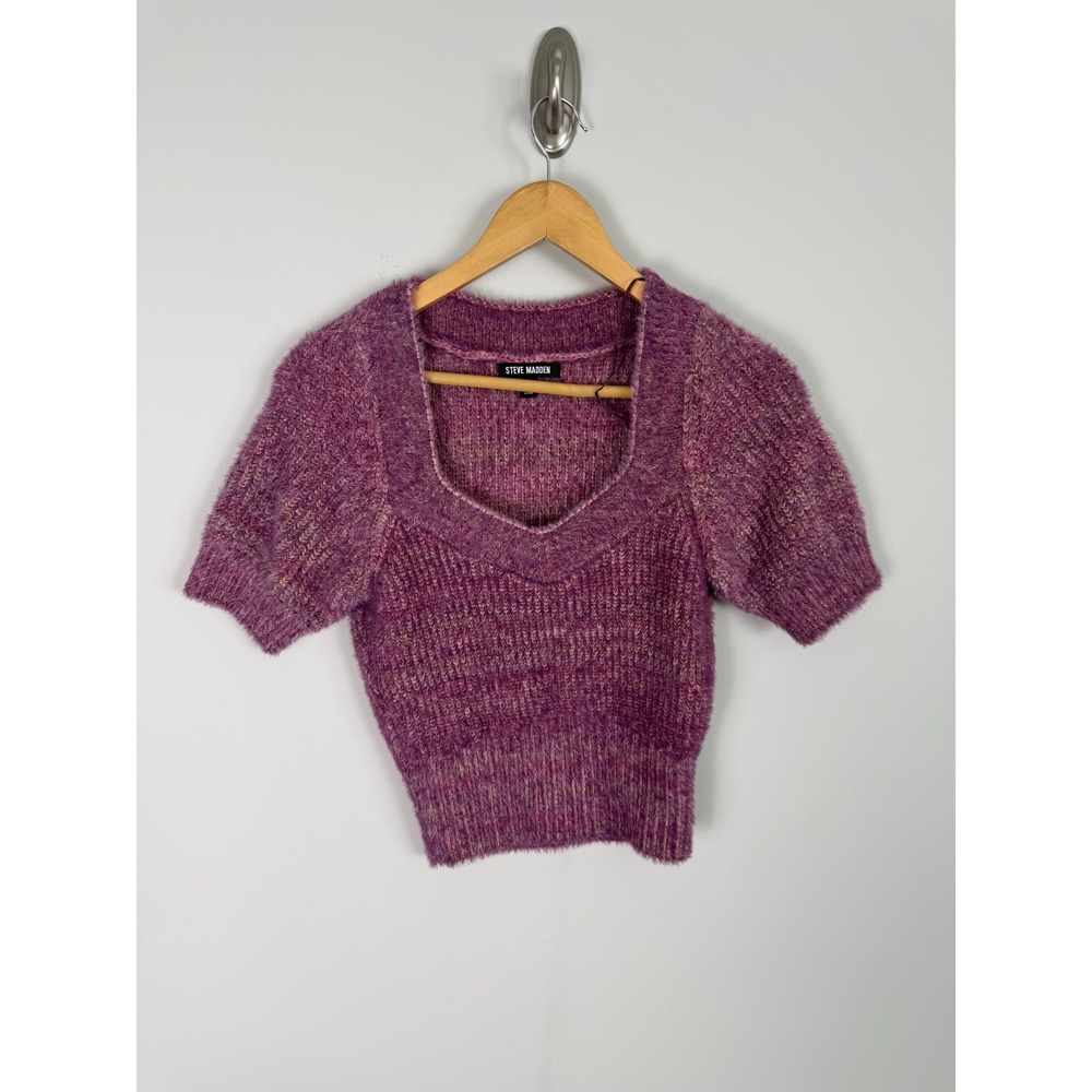 Steve Madden Short Sleeve Stephanie Sweater Women's XS Purple Knitted